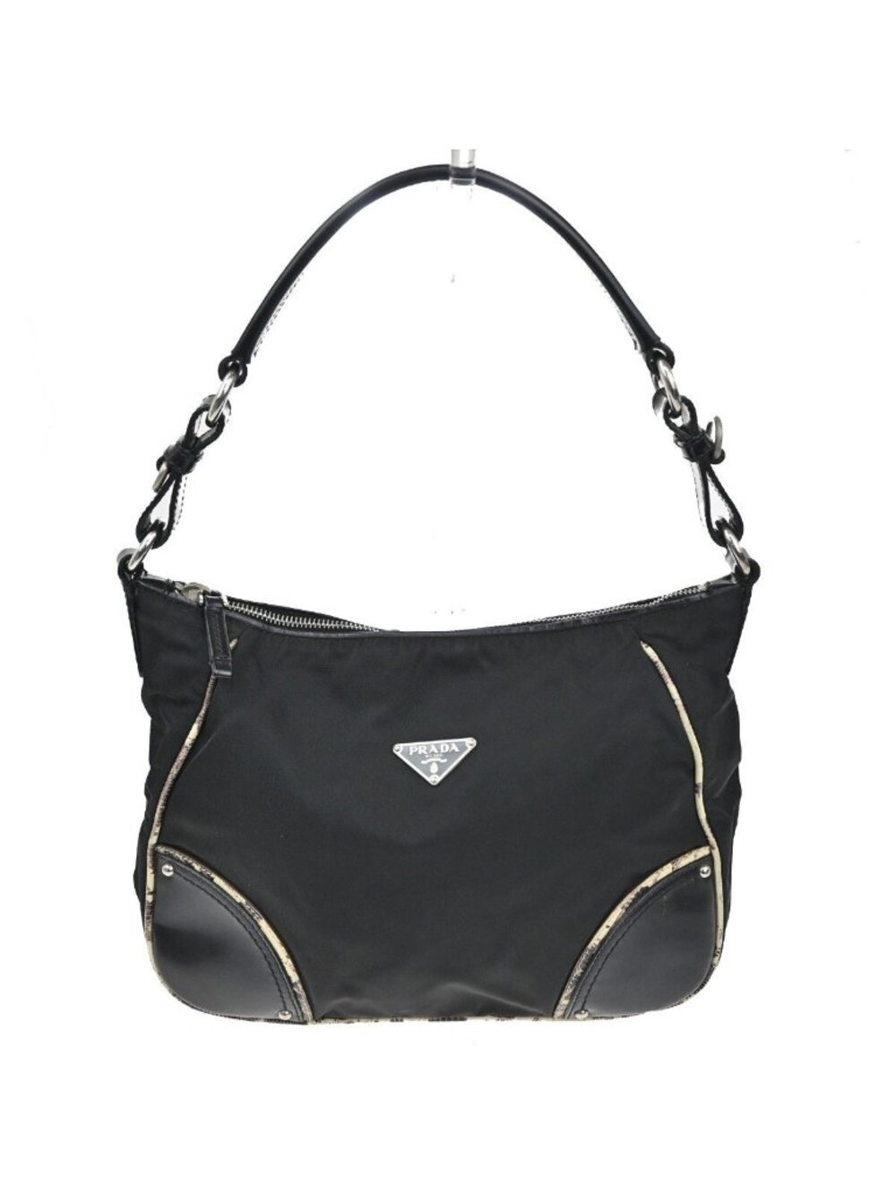 Prada Tessuto Nylon Shoulder Bag Leather Black White